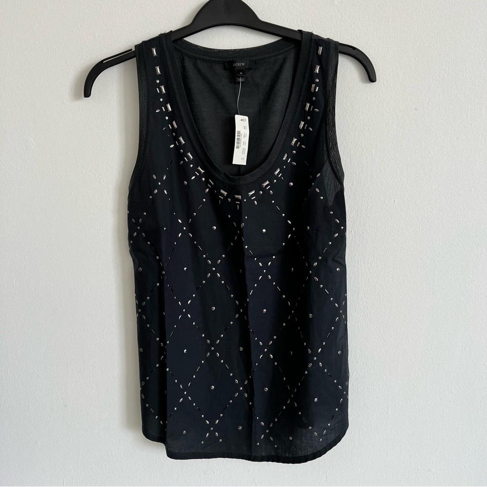 J Crew Black lightweight cotton tank sz M w rivets